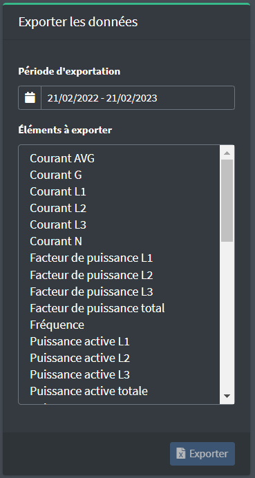 exportation mesure compteur